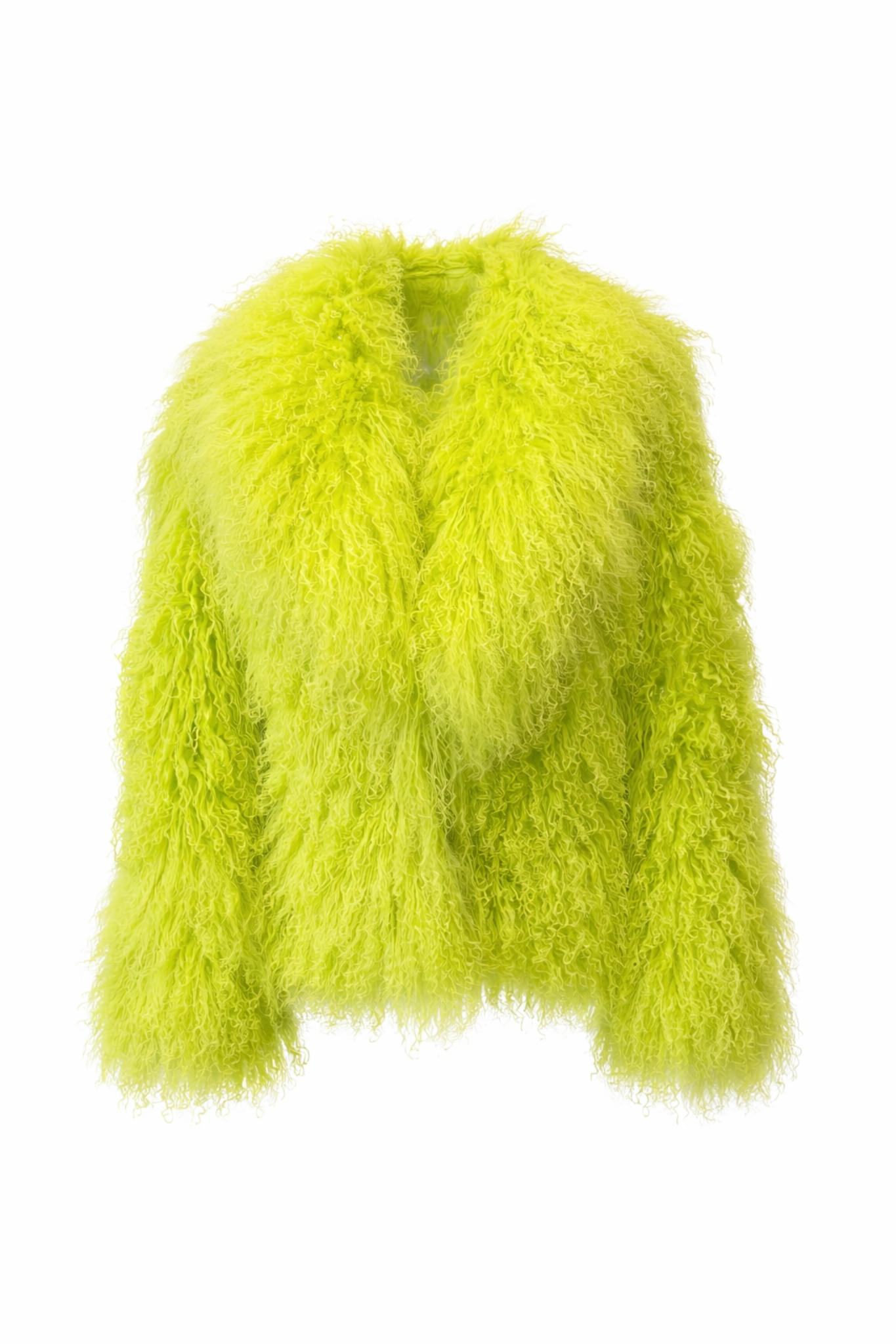 Luxury Lime Green Mongolian Fur Jacket – Winter Statement Coat for Women, High-Fashion Cold Weather Outerwear