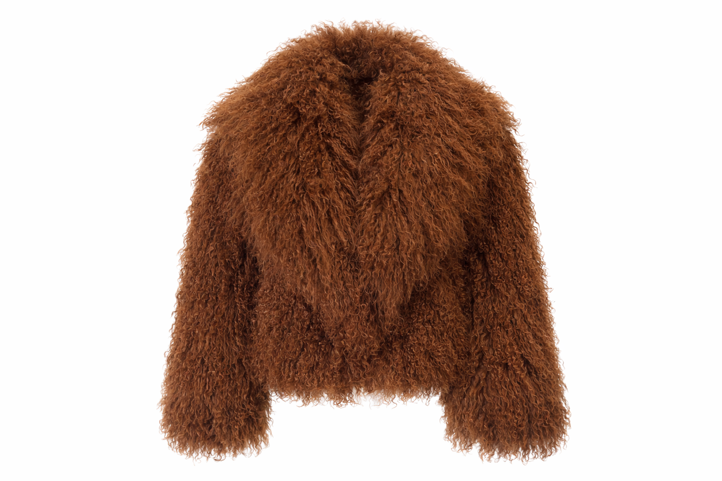 Chocolate Brown Mongolian Fur Jacket – Premium Curly Lamb Fur Outerwear