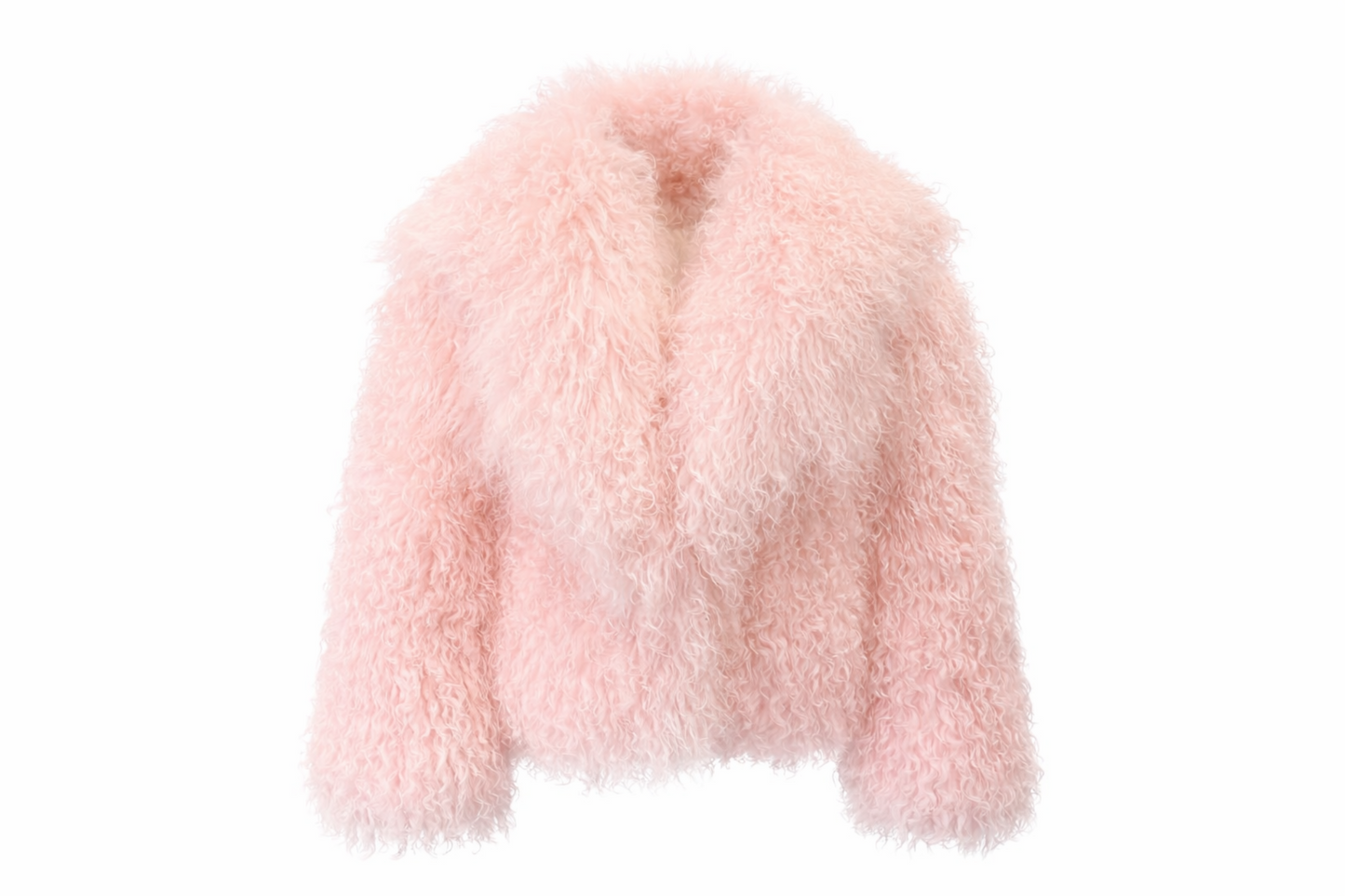 Women’s Pink Real Mongolian Fur Jacket – Luxury Curly Fur Coat