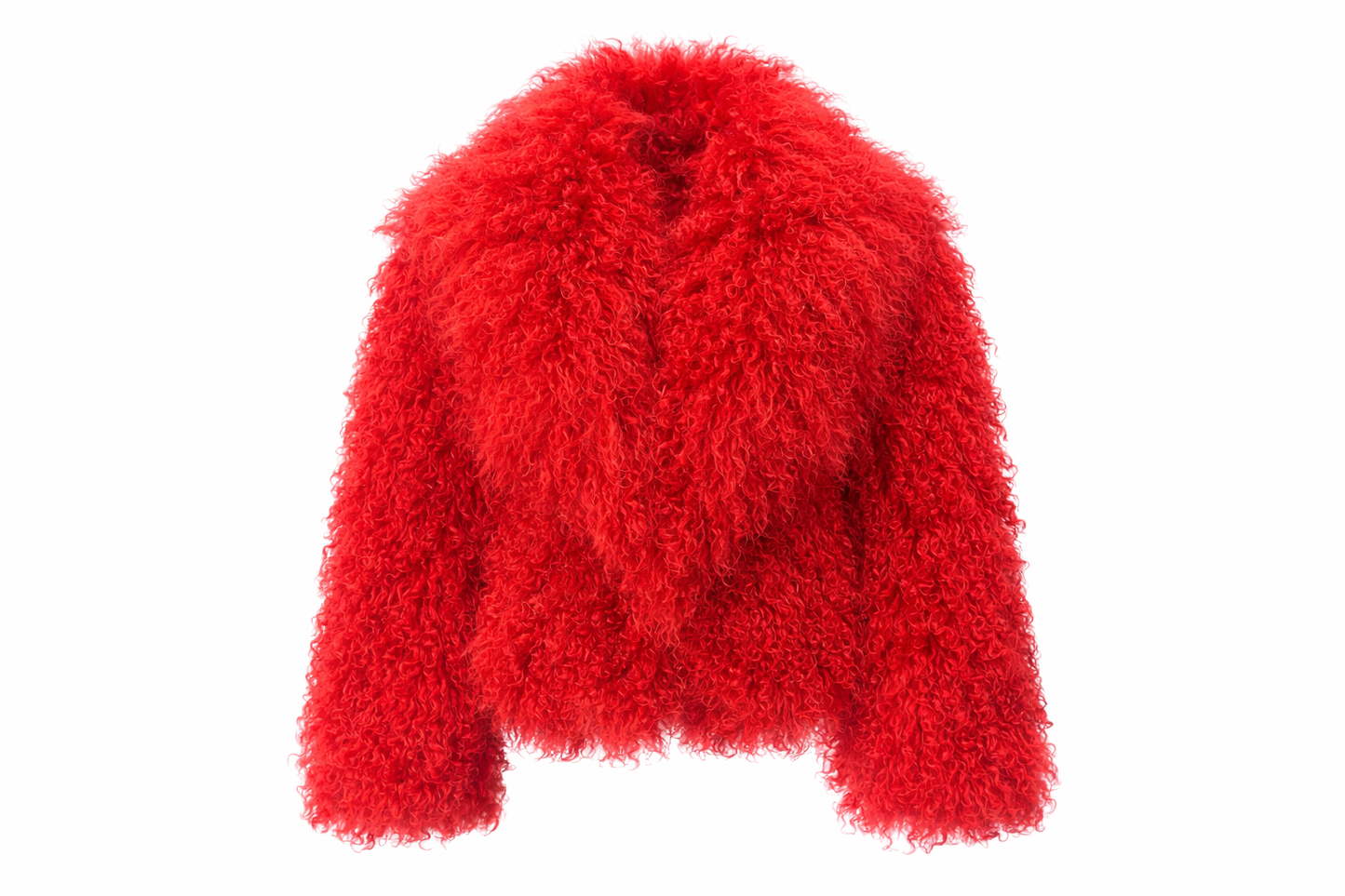 Luxury Red Mongolian Lamb Fur Jacket – High-End Curly Fur Statement Coat for Women