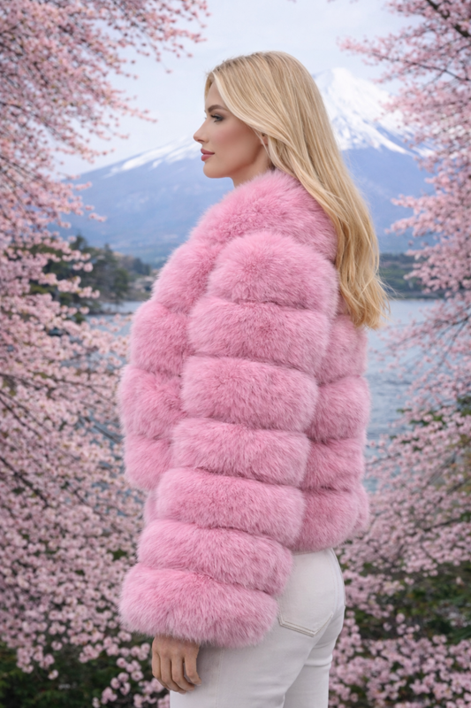 Luxury Pink Real Fox Fur Jacket for Women – Genuine Fur Winter Coat, Plush Statement Outerwear for Evening & Street Style