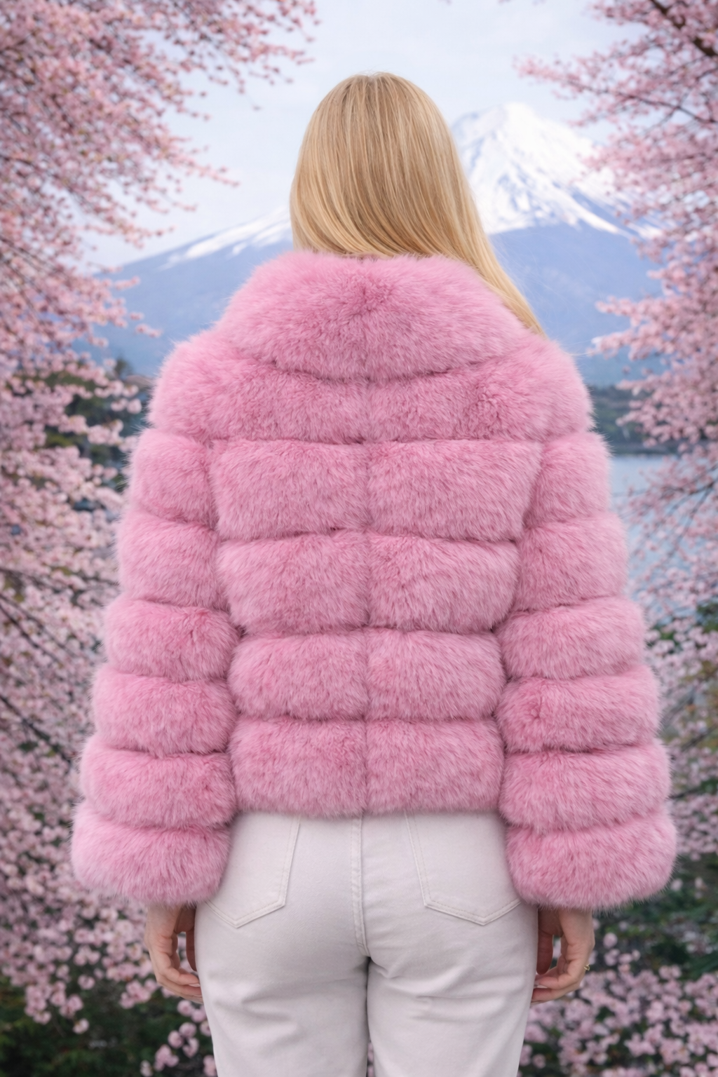 Luxury Pink Real Fox Fur Jacket for Women – Genuine Fur Winter Coat, Plush Statement Outerwear for Evening & Street Style